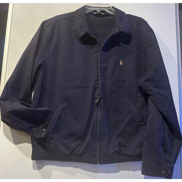 Polo Ralph Lauren Navy Blue Cotton Zip-Up Golf Jacket Size Large Vintage - Picture 1 of 6